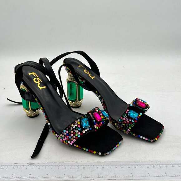 FSJ Black Multicolor Embellished Heels - Picture 4 of 8